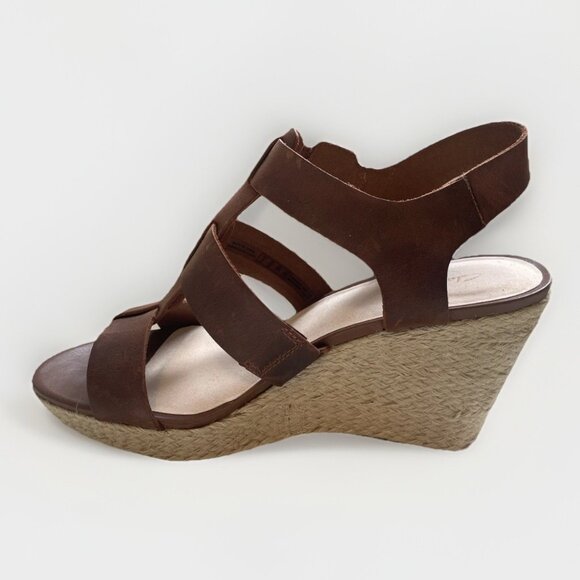 NIB Clarks Maritsa 95 Gladiator Womens Brown Leather Wedge Heel Sandal Comfort - Picture 4 of 10